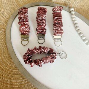 Dark Red Boho Scrunchie Keychain Wristlet